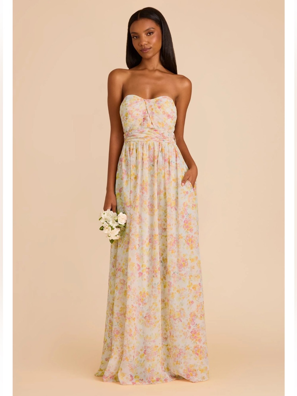 Birdy Grey Pressed Floral Grace Strapless Chiffon Bridesmaid Dress Size S